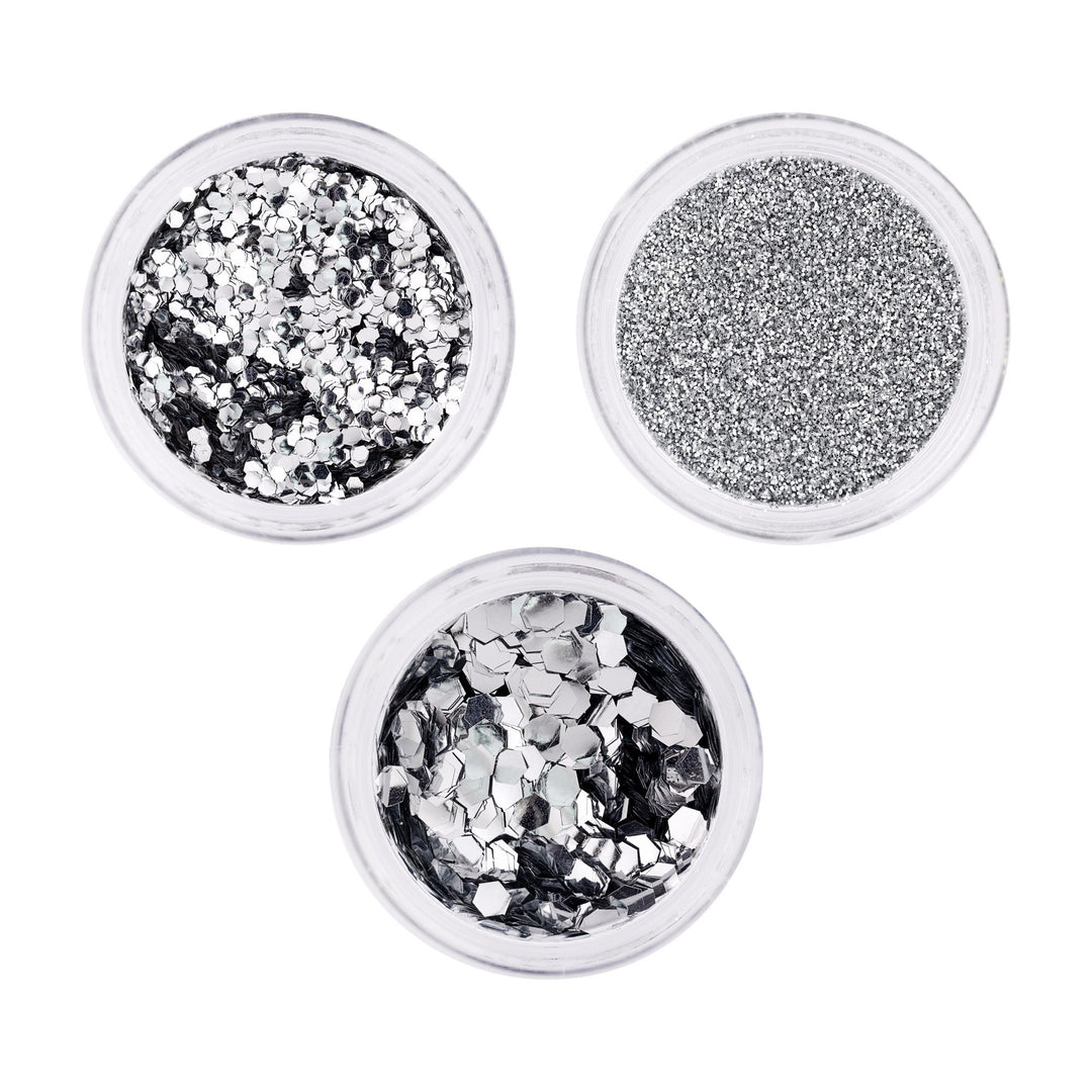 3 Pack - Fine/Medium/Chunky Silver Biodegradable Glitter - Dust & Dance